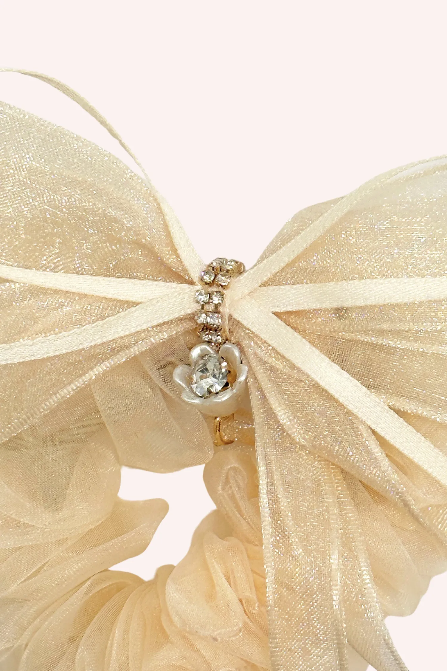 Nude Mesh Bow Flower Embellished Scrunchie sold by Anna Sui product image thumbnail 3