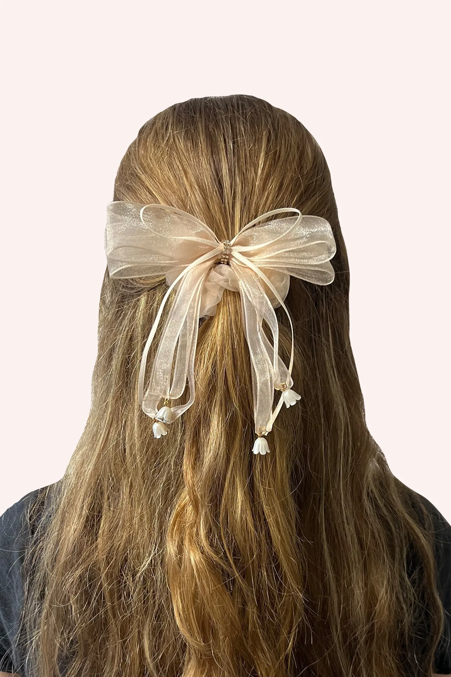 Nude Mesh Bow Flower Embellished Scrunchie sold by Anna Sui product image thumbnail 4