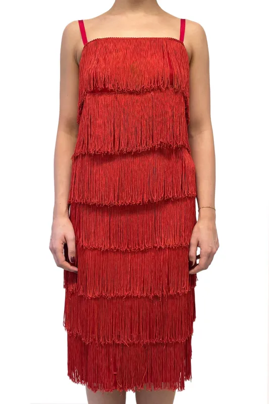 Vintage Red Fringe Midi Dress sold by Anna Sui