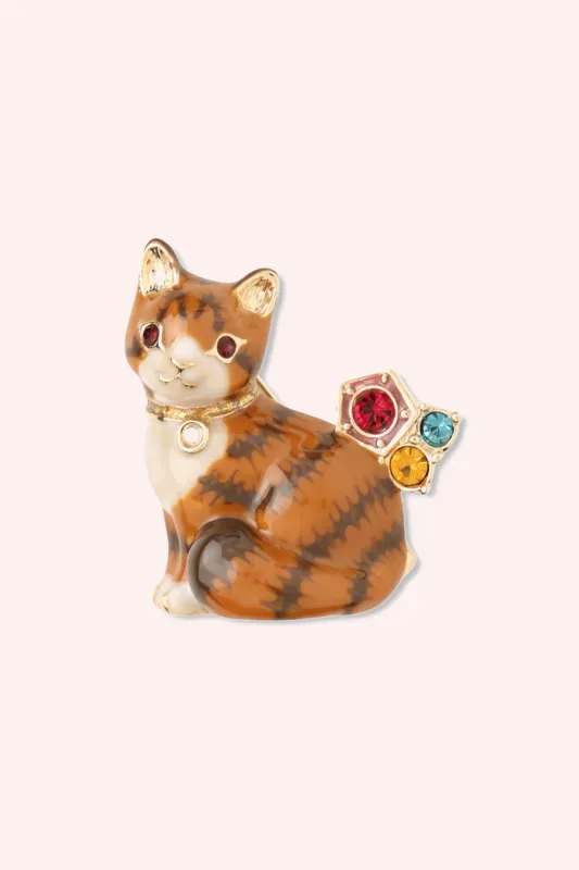 Striped Cat Brooch - Orange Multi sold by Anna Sui
