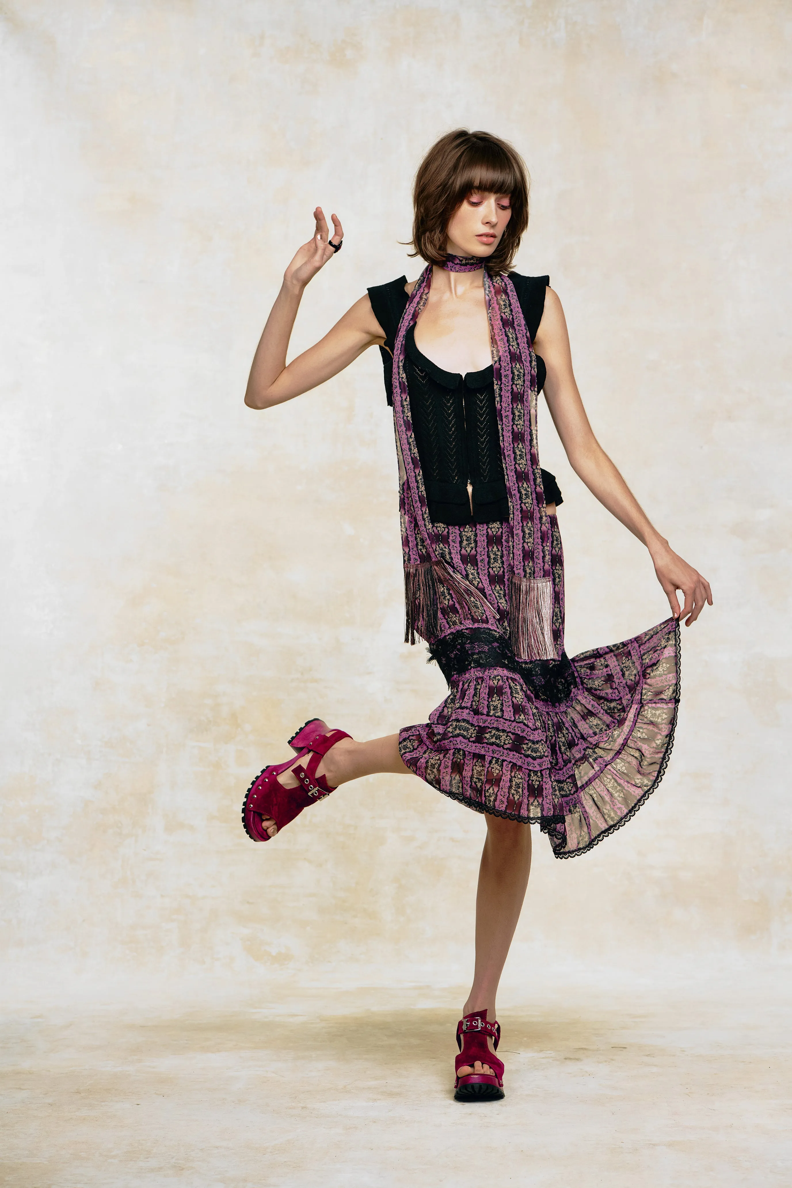 Cameo Stripe Print Fringe Scarf sold by Anna Sui product image thumbnail 3