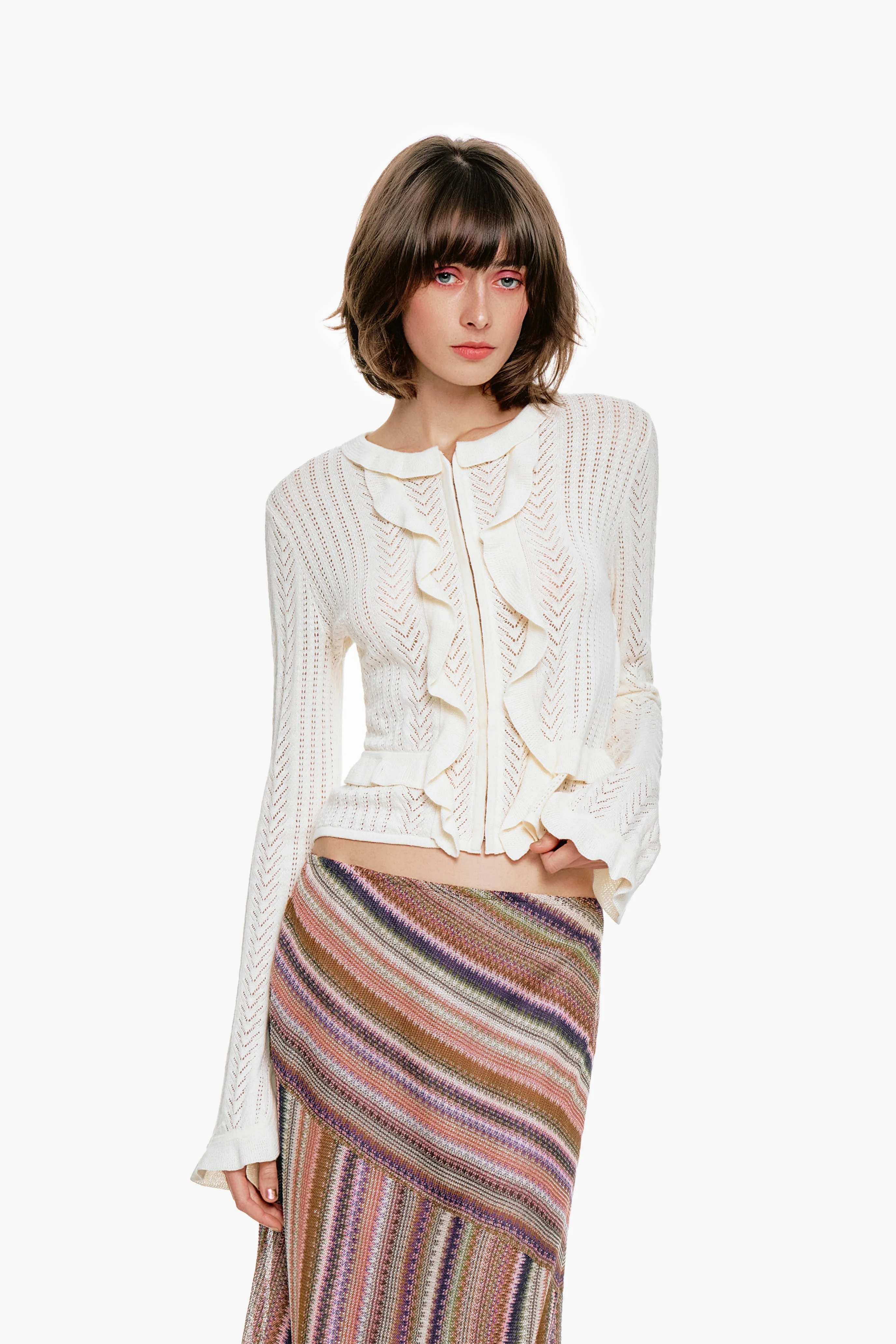 Victorian Pointelle Knitwear Cardigan - Cream sold by Anna Sui