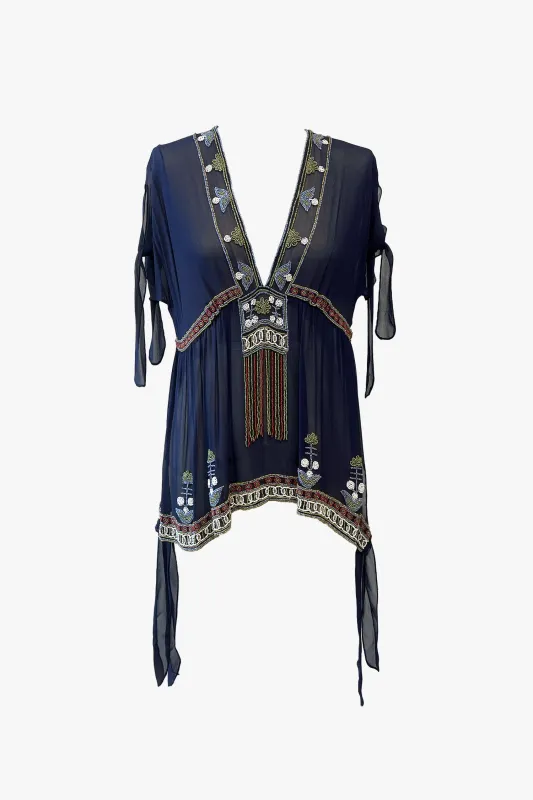 Anna Sui Silk Beaded Top made by Anna Sui