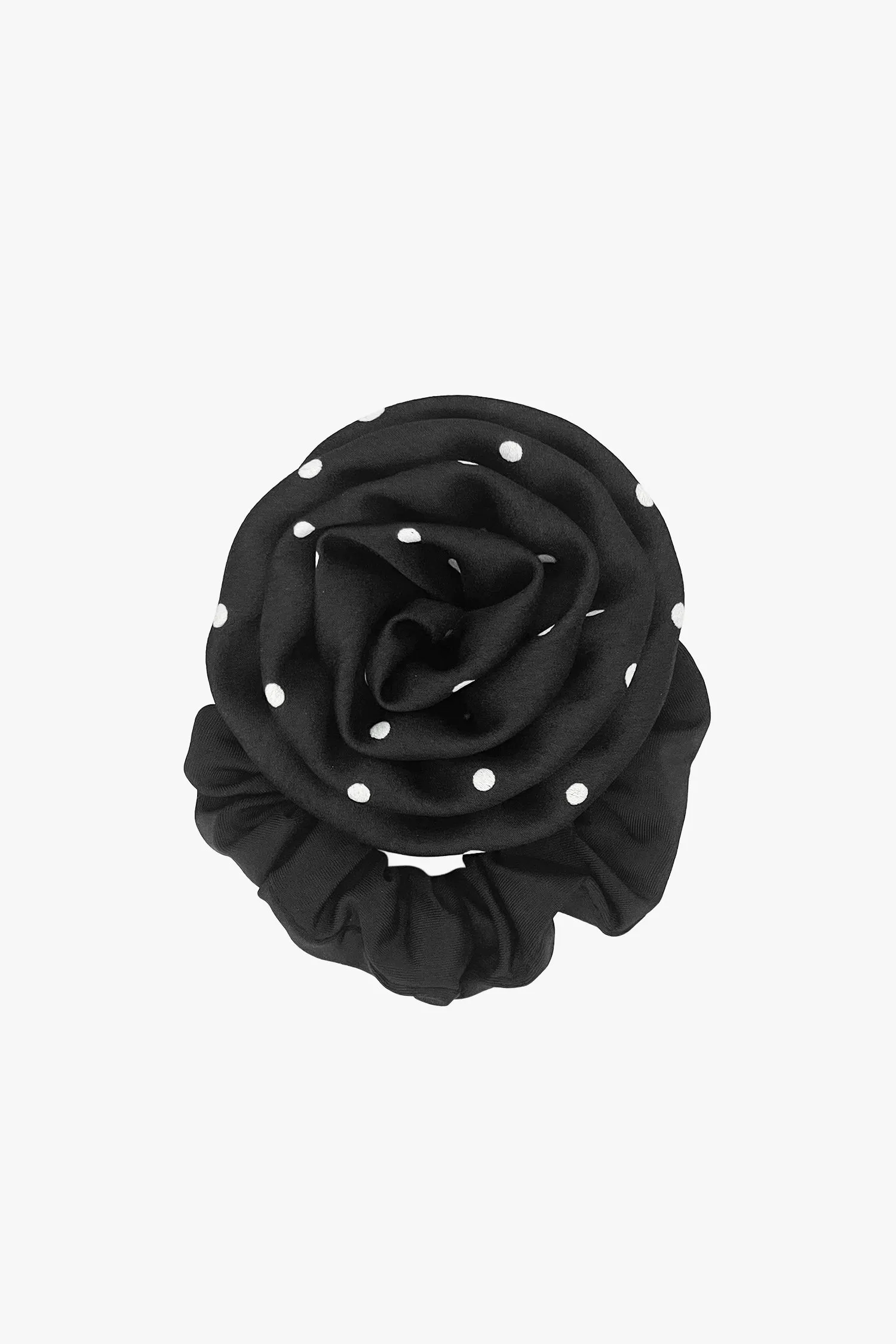 Satin Dot Flower Scrunchie - Black sold by Anna Sui