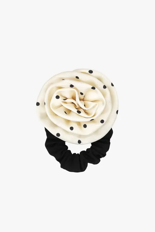 Satin Dot Flower Scrunchie - White made by Anna Sui