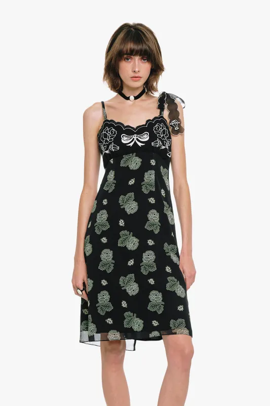 Sketch Roses Chiffon Embroidery Slip Dress made by Anna Sui