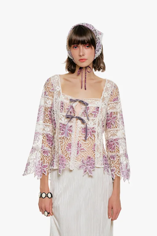Medallion Floral Lace Tie Blouse made by Anna Sui