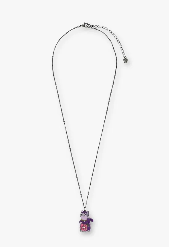 Lucky Cat Flower Necklace- Gunmetal made by Anna Sui