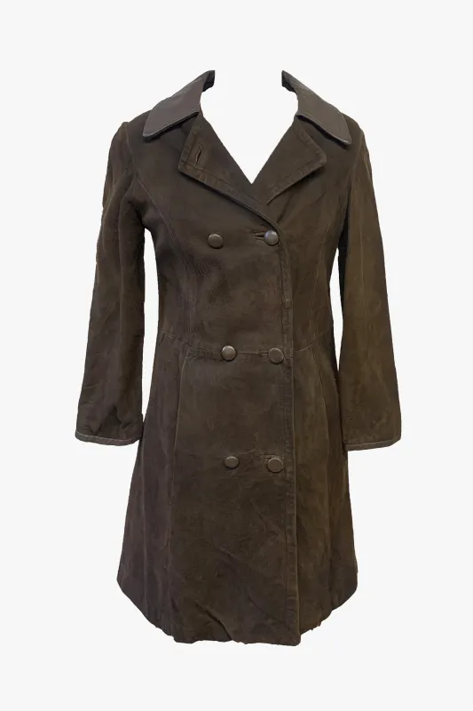 Vintage Brown Suede Coat with Leather Trim made by Anna Sui