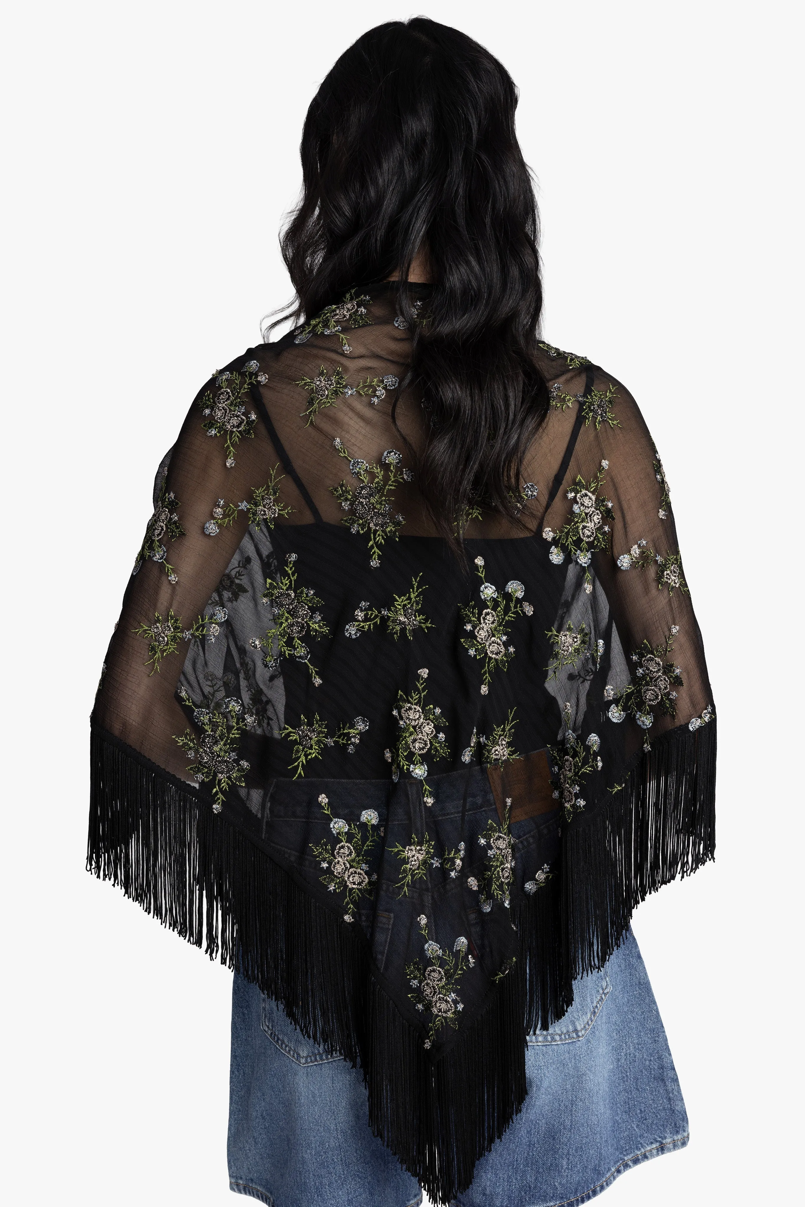 Bluebell Embroidered Chiffon Fringe Shawl sold by Anna Sui product image thumbnail 3