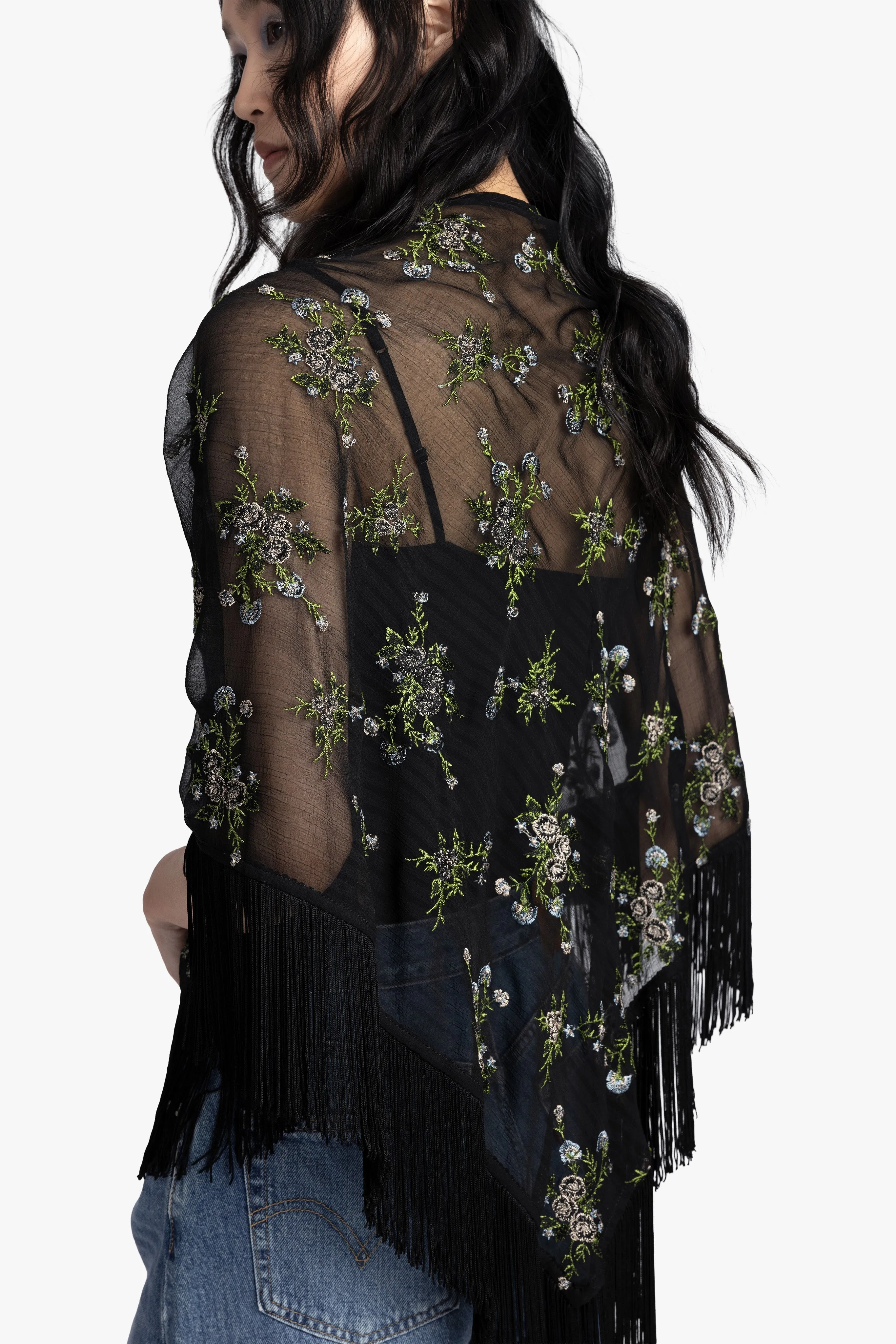 Bluebell Embroidered Chiffon Fringe Shawl sold by Anna Sui product image thumbnail 4