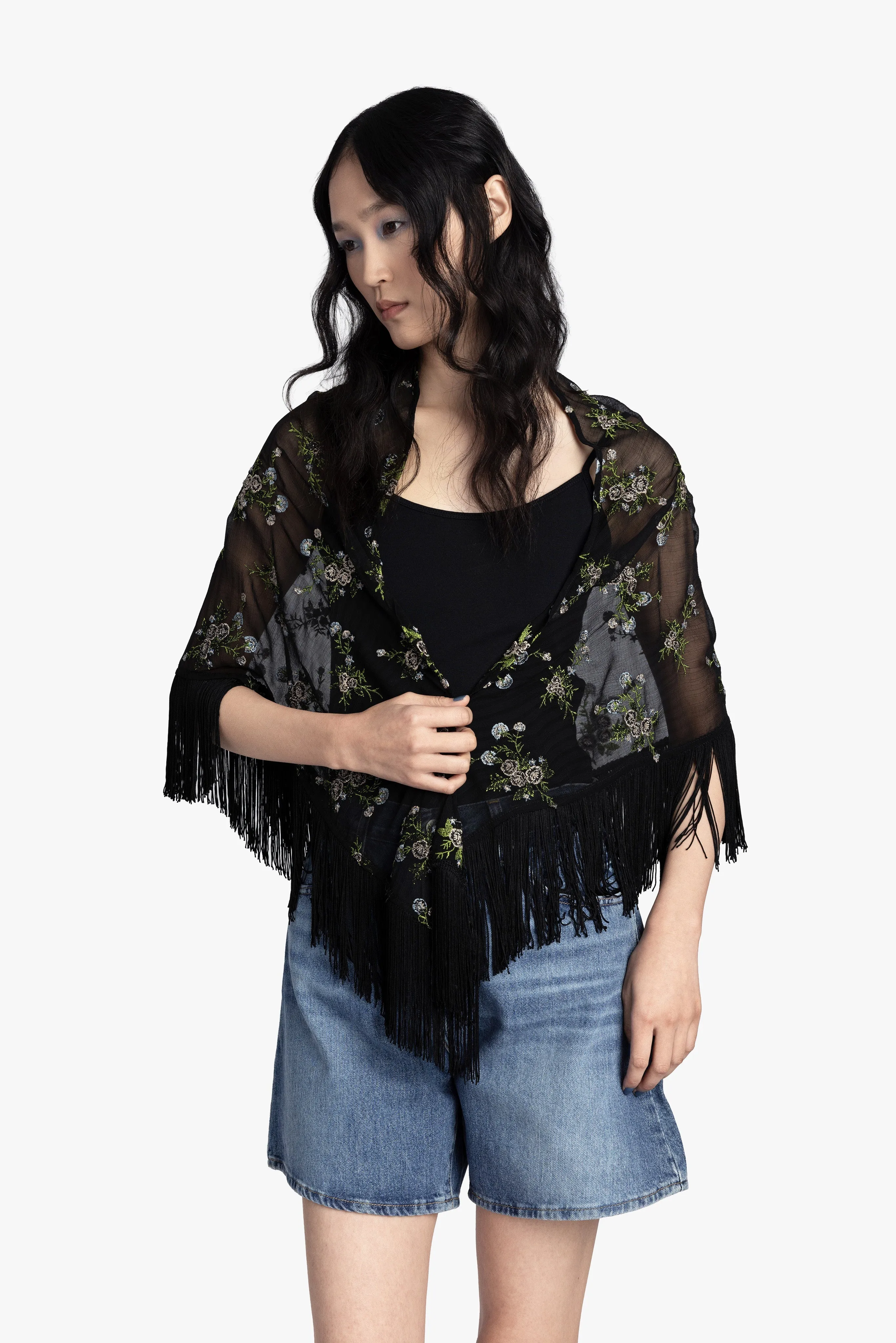 Bluebell Embroidered Chiffon Fringe Shawl sold by Anna Sui product image thumbnail 2