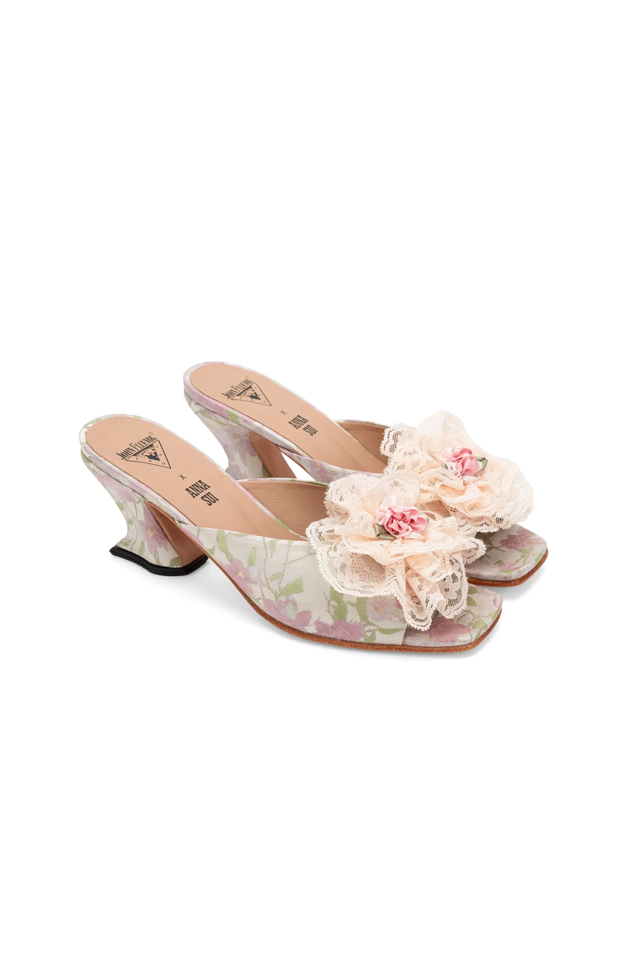 John Fluevog x Anna Sui Brocade Mules- Pink sold by Anna Sui
