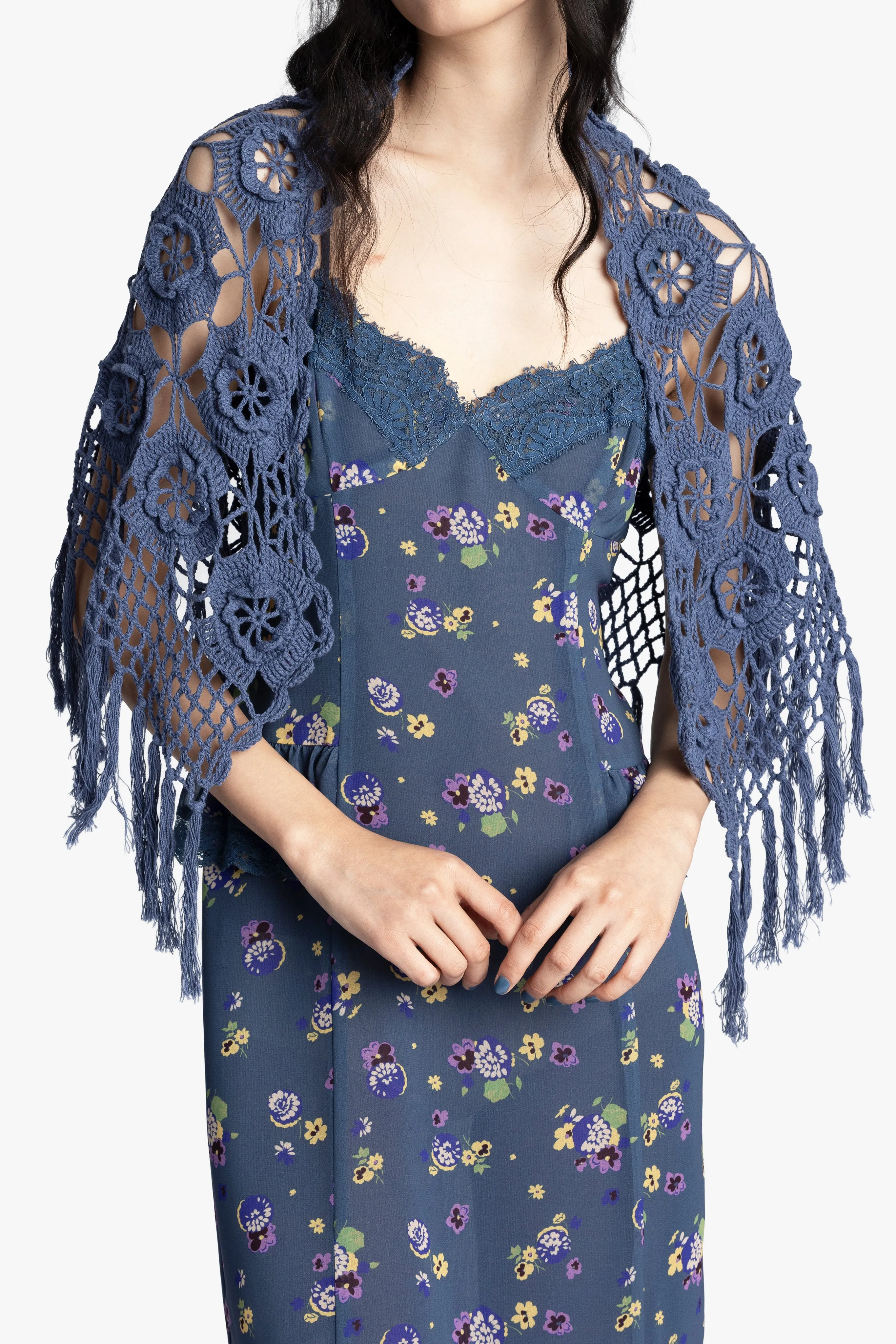 Linen Crochet Shawl- Denim sold by Anna Sui product image thumbnail 3