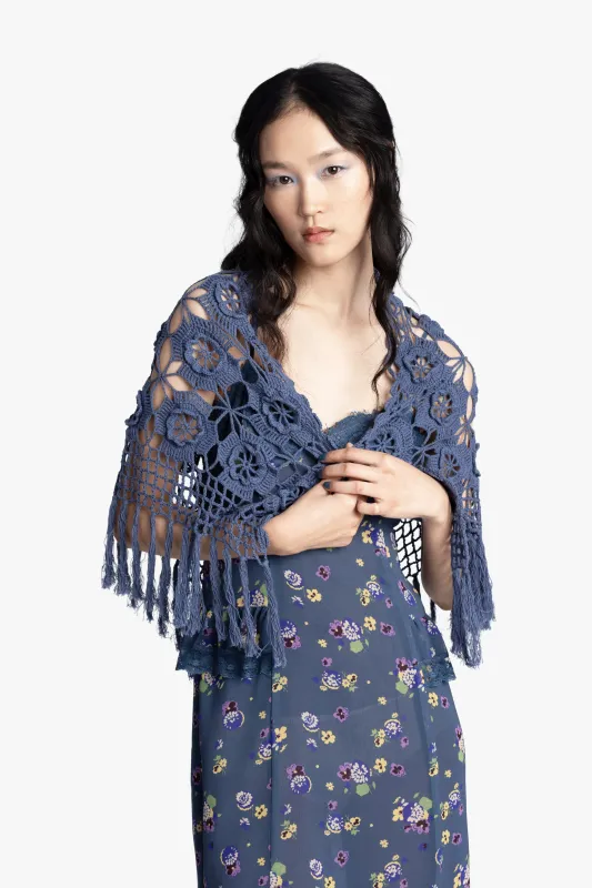 Linen Crochet Shawl- Denim made by Anna Sui