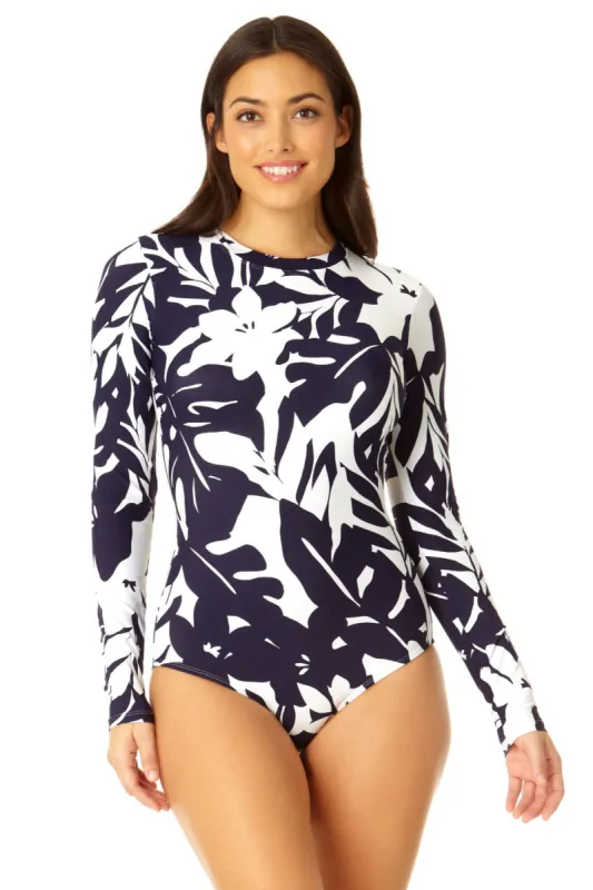 Anne Cole - Women's Long Sleeve Open Back One Piece Rash Guard Swimsuit sold by Anne Cole