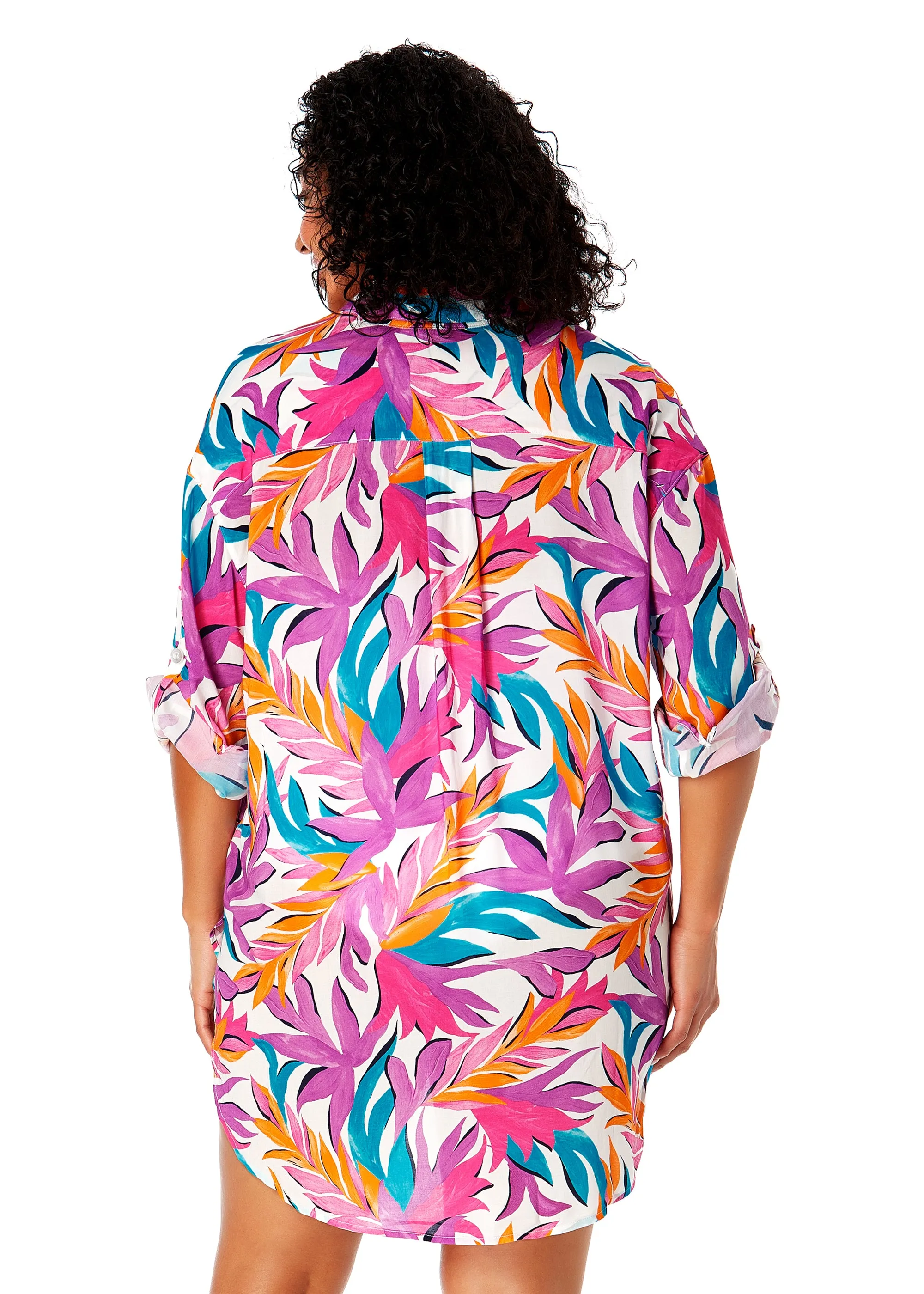 Women's Plus Size Dance Floor Palm Button Down Shirt Swimsuit Cover Up sold by Anne Cole product image thumbnail 2