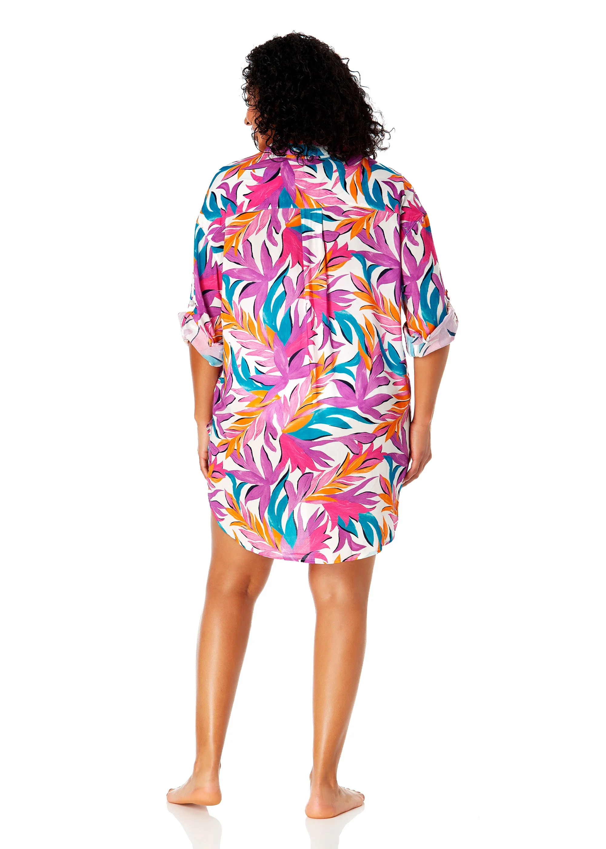 Women's Plus Size Dance Floor Palm Button Down Shirt Swimsuit Cover Up sold by Anne Cole product image thumbnail 4