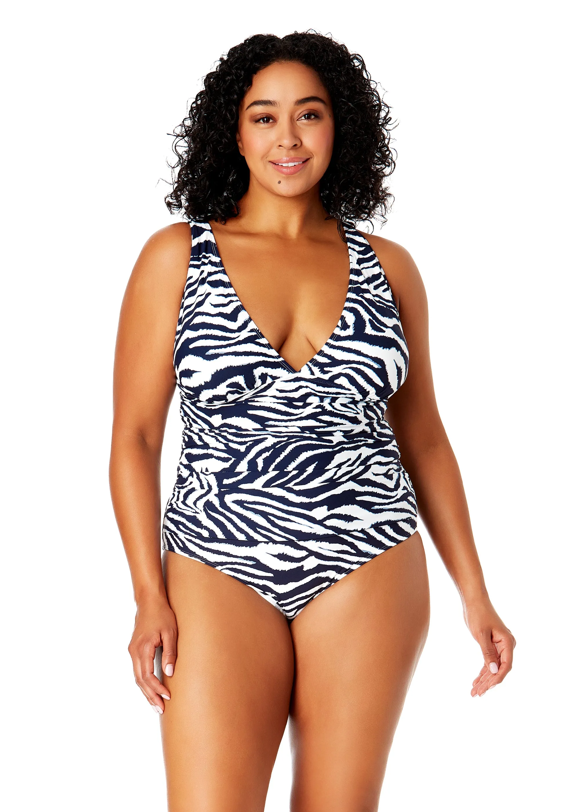 Women's Plus Size Zebra Shadow Soft Band Shirred One Piece Swimsuit sold by Anne Cole