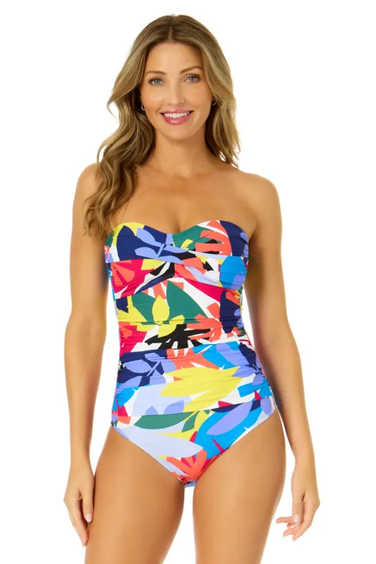 Women's Tropic Stamp Twist Front Shirred One Piece Swimsuit sold by Anne Cole