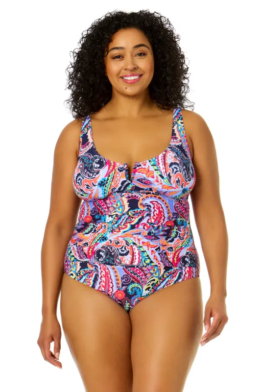 Women's Plus Size Paisley Parade V-Wire One Piece Swimsuit sold by Anne Cole