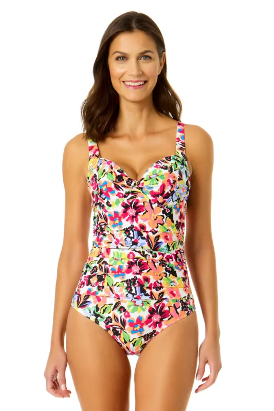 Women's Sun Blossom Retro Twist Front Shirred One Piece Swimsuit sold by Anne Cole