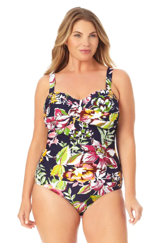 Anne Cole Plus - Twist Front Shirred One Piece Swimsuit sold by Anne Cole