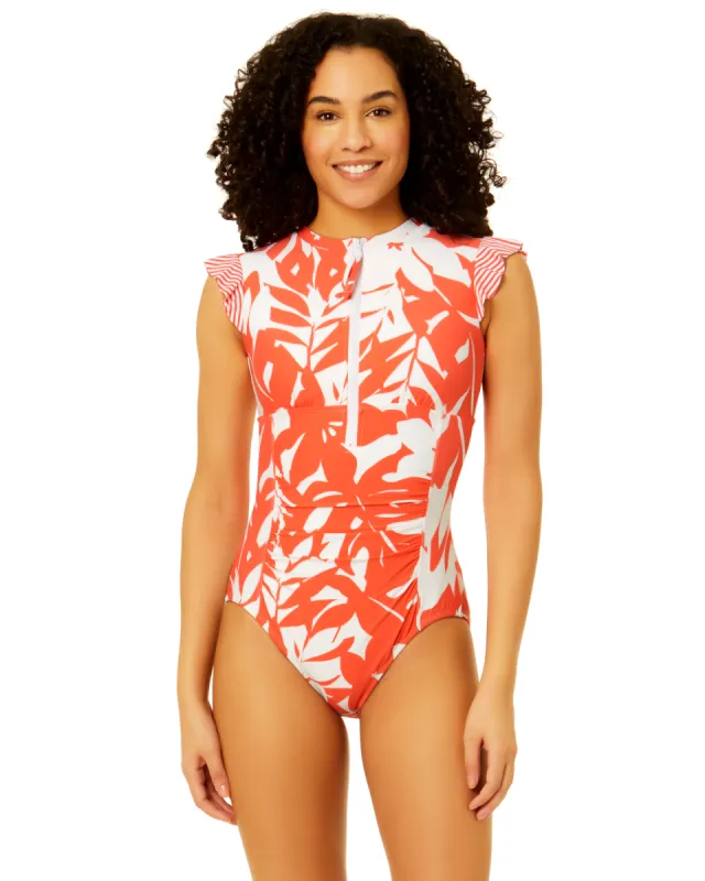 Anne Cole - Flutter Sleeve Zip Up Rash Guard One Piece Swimsuit sold by Anne Cole