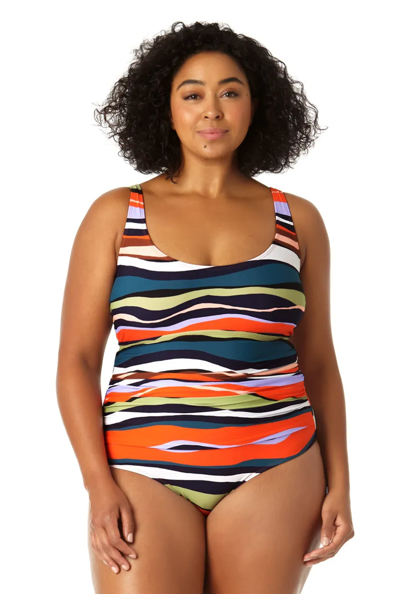 Anne Cole Plus - Women's Scoop Neck Shirred One Piece Swimsuit sold by Anne Cole