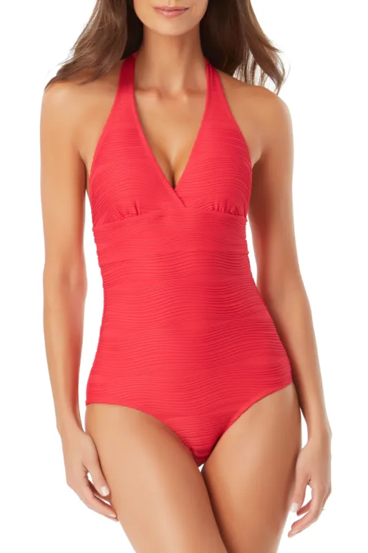 Anne Cole - Textured Halter Band One Piece Swimsuit sold by Anne Cole