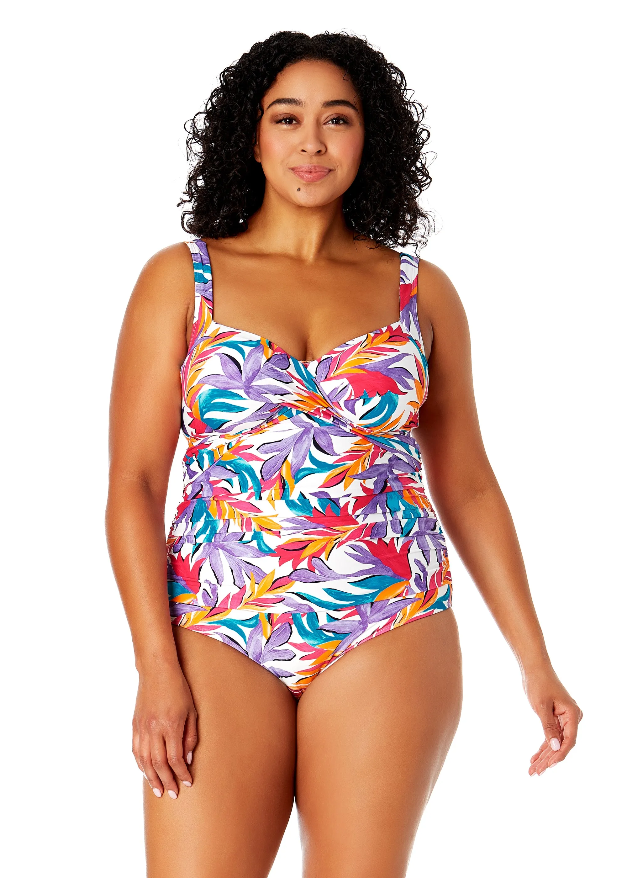 Women's Plus Size Dance Floor Palm Underwire Surplice One Piece Swimsuit sold by Anne Cole