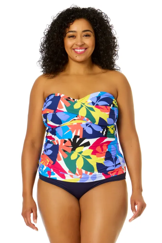 Women's Plus Size Tropic Stamp Twist Front Bandeaukini Swim Top sold by Anne Cole