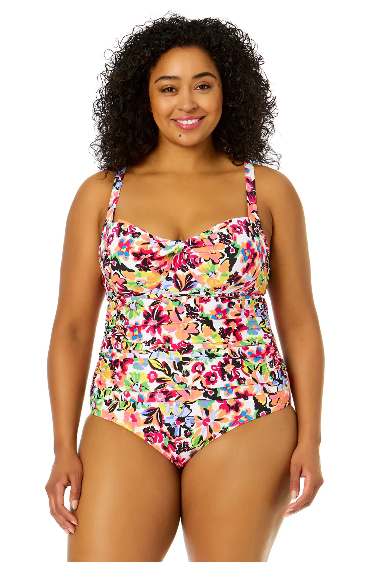 Women's Plus Size Sun Blossom Retro Twist Front Shirred One Piece Swimsuit sold by Anne Cole