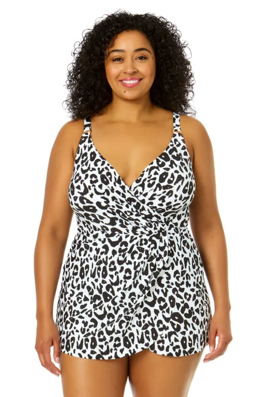 Women's Plus Size Wild Cat Swim Dress With Skirted Bottom sold by Anne Cole