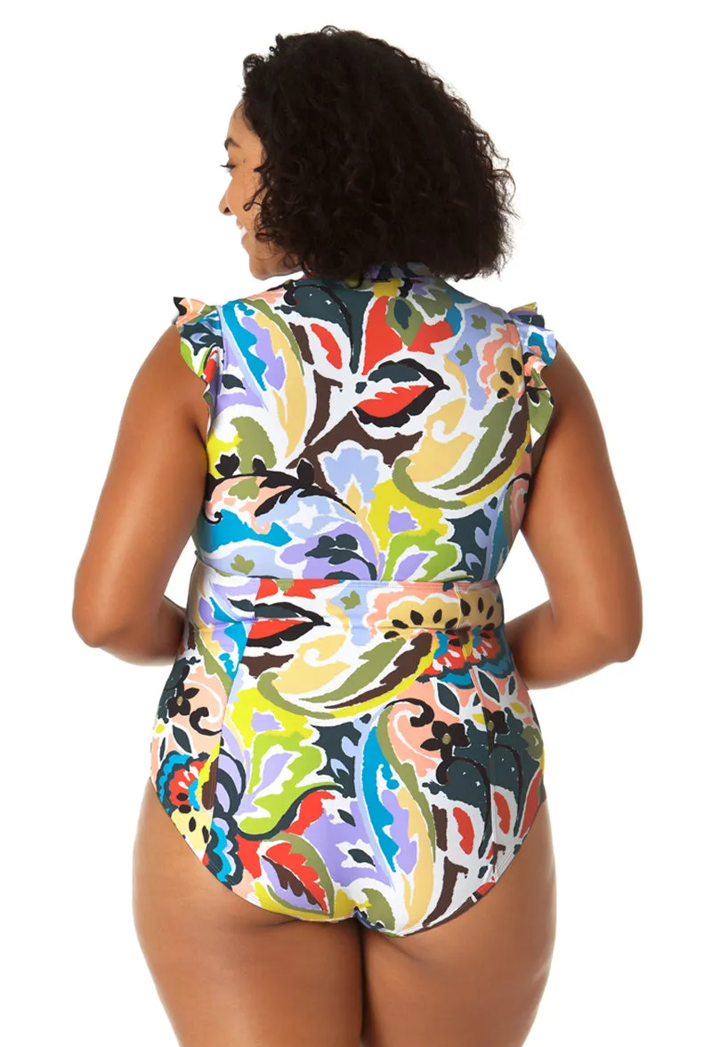 Anne Cole Plus - Women's Flutter Sleeve Zip Up Rash Guard One Piece Swimsuit sold by Anne Cole product image thumbnail 2