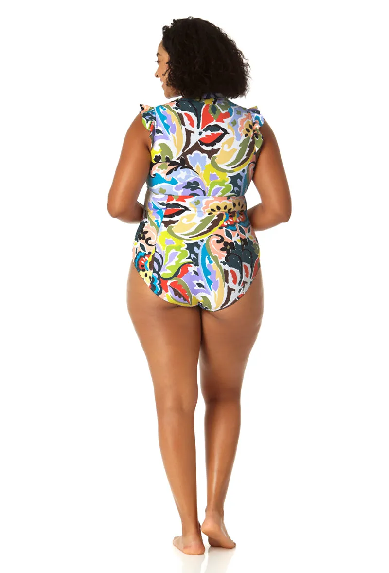 Anne Cole Plus - Women's Flutter Sleeve Zip Up Rash Guard One Piece Swimsuit sold by Anne Cole product image thumbnail 3