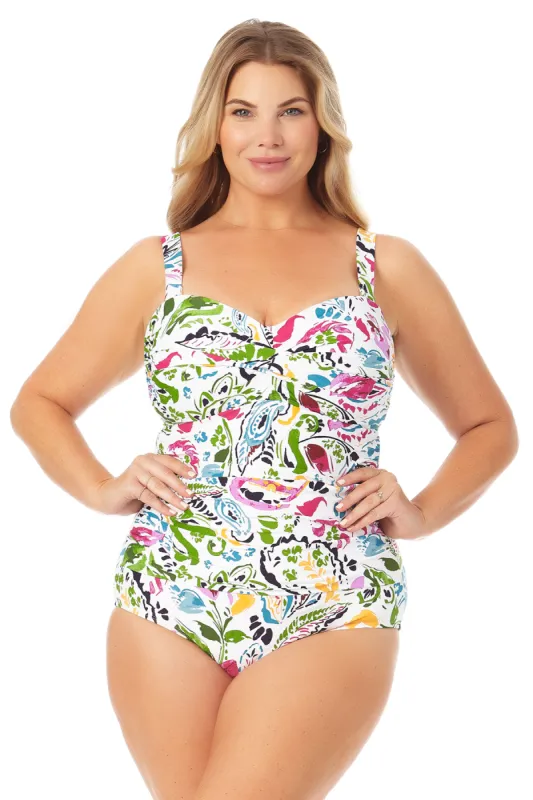 Anne Cole Plus - Twist Front Shirred One Piece Swimsuit made by Anne Cole