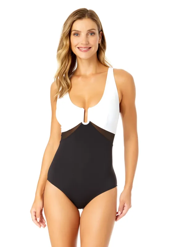 Women's Mesh Around U Ring Mesh Insert One Piece Swimsuit made by Anne Cole
