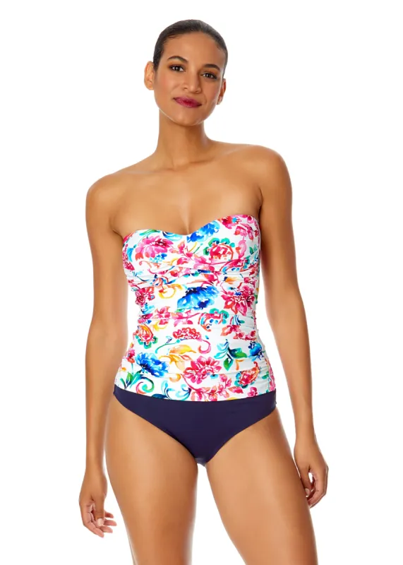 Women's Watercolor Paisley Twist Front Bandeaukini Swim Top sold by Anne Cole