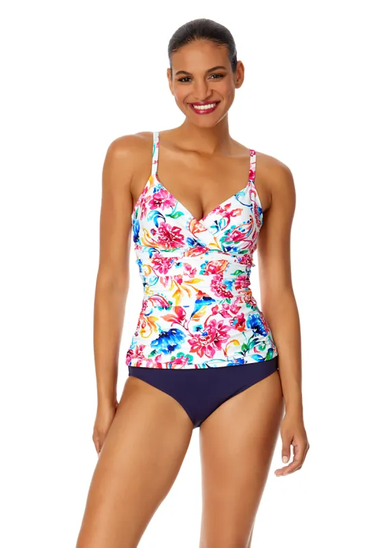 Women's Watercolor Paisley Twist Front Underwire Tankini Swim Top sold by Anne Cole
