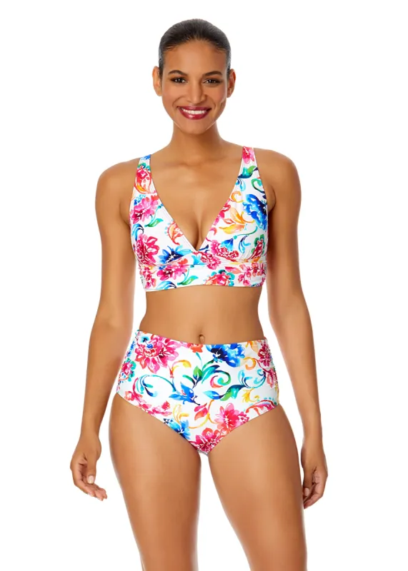 Women's Watercolor Paisley Soft Band Shirred Bralette Bikini Top sold by Anne Cole