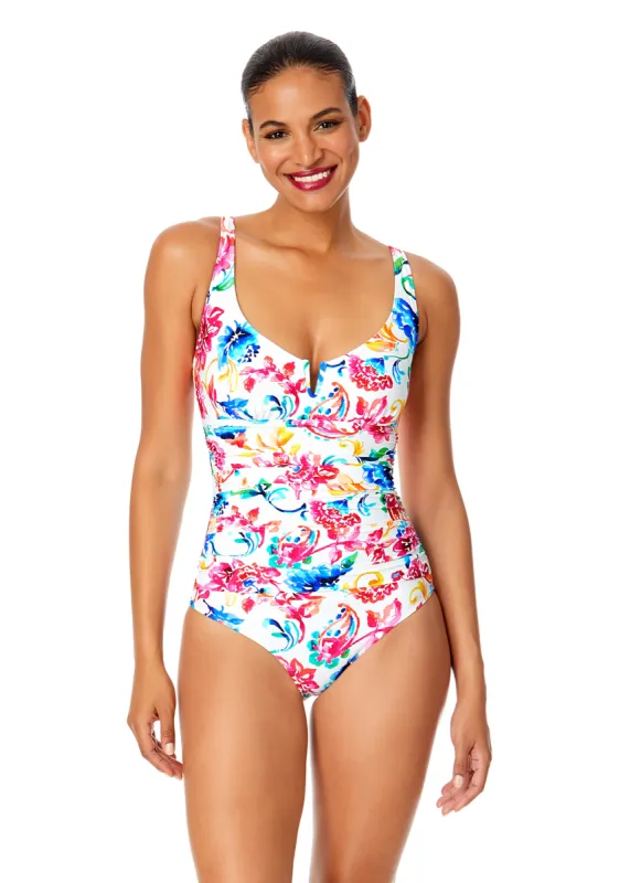Women's Watercolor Paisley V-Wire One Piece Swimsuit sold by Anne Cole