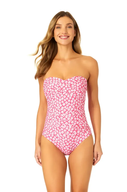 Women's Shibori Geo Twist Front Shirred One Piece Swimsuit sold by Anne Cole