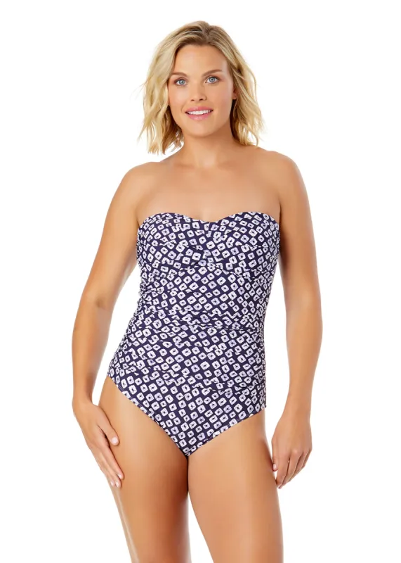 Women's Shibori Geo Twist Front Shirred One Piece Swimsuit sold by Anne Cole