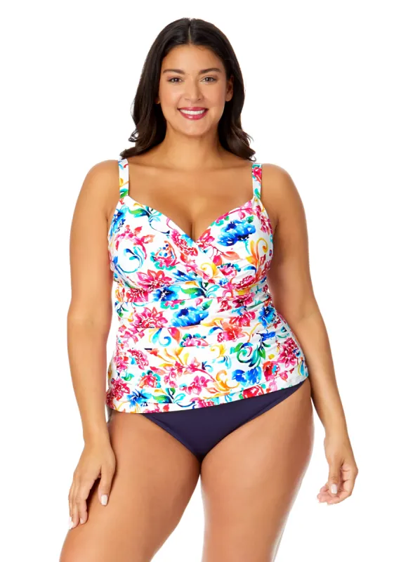 Women's Plus Watercolor Paisley Twist Front Underwire Tankini Swim Top sold by Anne Cole
