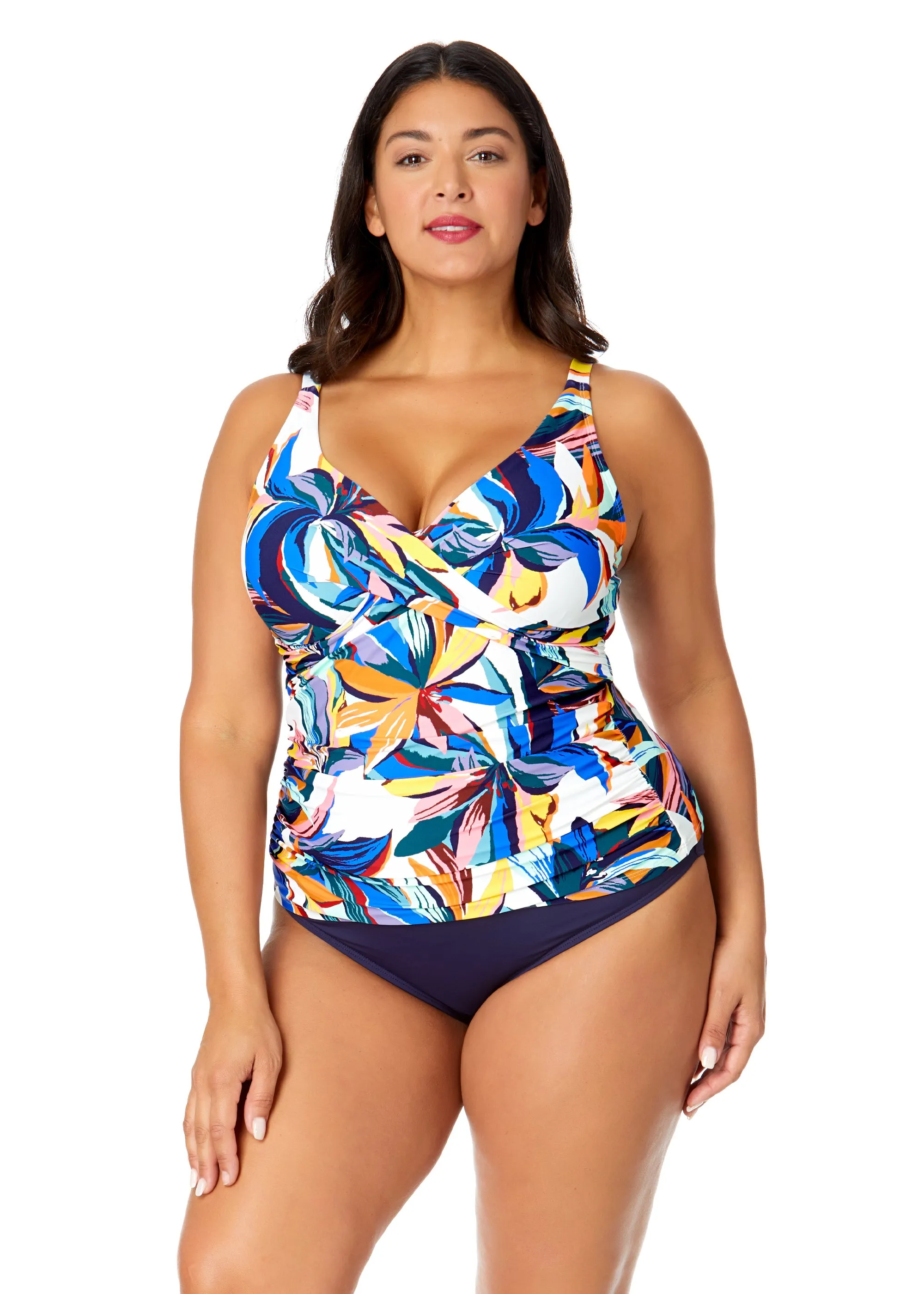 Women's Plus Riviera Floral Hidden Underwire Drape Front Tankini Swim Top sold by Anne Cole
