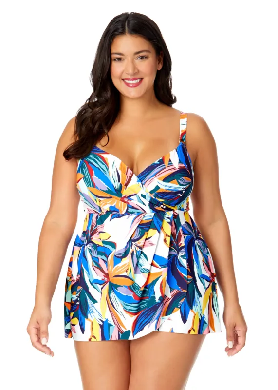 Women's Plus Riviera Floral Swim Dress With Skirted Bottom sold by Anne Cole