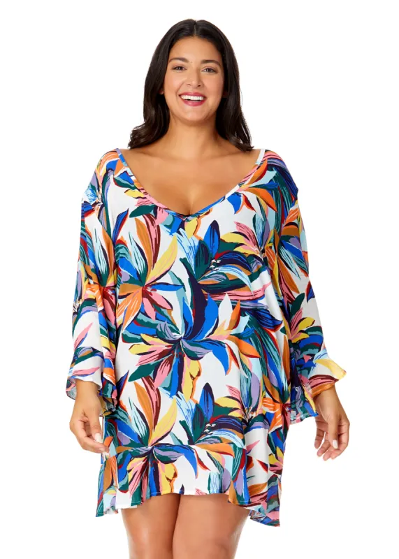 Women's Plus Riviera Floral Flounce V Neck Tunic Swimsuit Cover Up made by Anne Cole