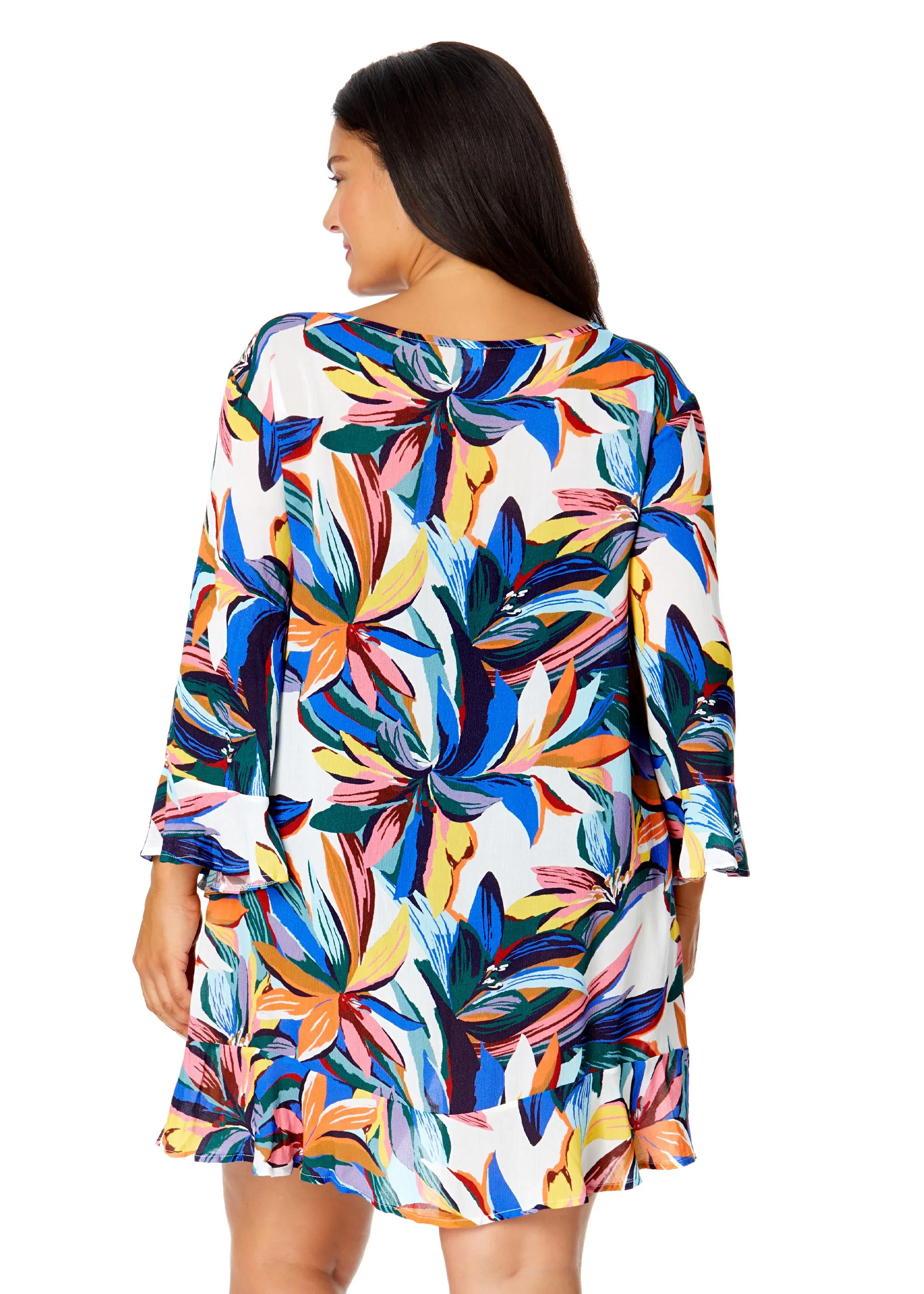 Women's Plus Riviera Floral Flounce V Neck Tunic Swimsuit Cover Up sold by Anne Cole product image thumbnail 2