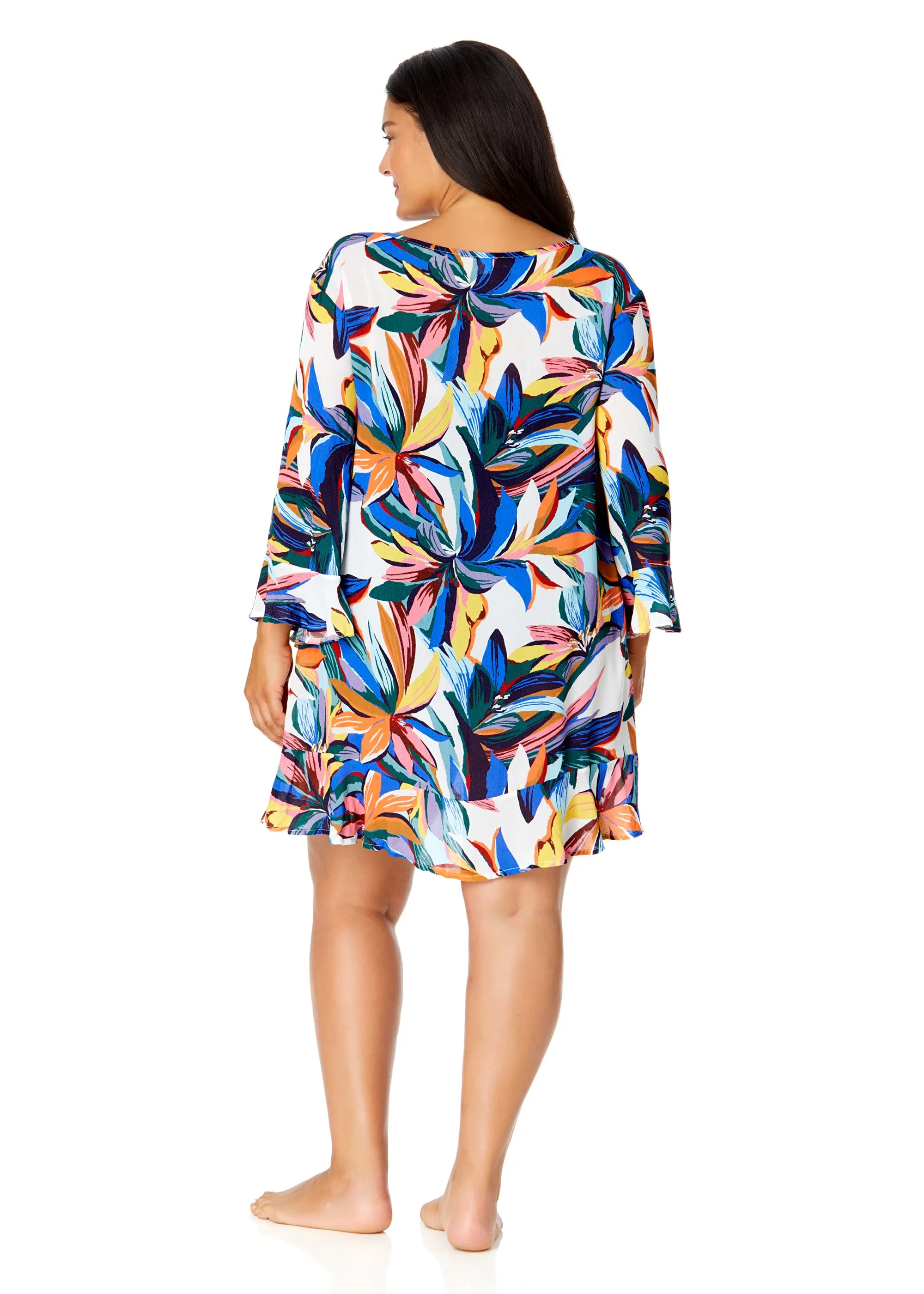 Women's Plus Riviera Floral Flounce V Neck Tunic Swimsuit Cover Up sold by Anne Cole product image thumbnail 4